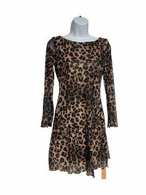 NWT Leopard Print Long-Sleeve Swing Dress Size Small Animal Festival Sheer Rave